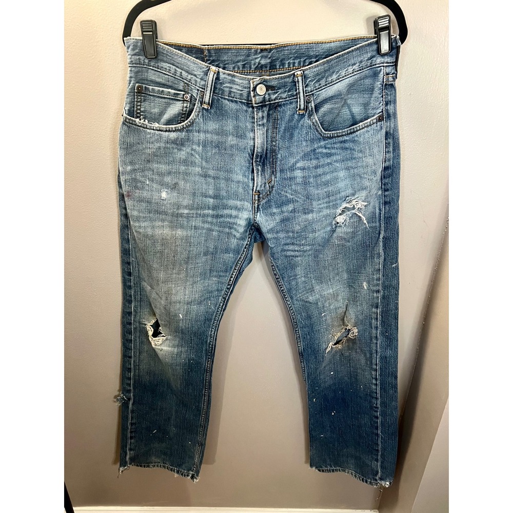 Levis 559 Relaxed Straight Distressed Light Wash Jeans Mens 33x32 Blue Denim VTG